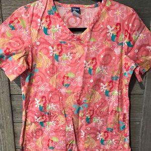 Disney the Little Mermaid Cartoon Print Scrub Top